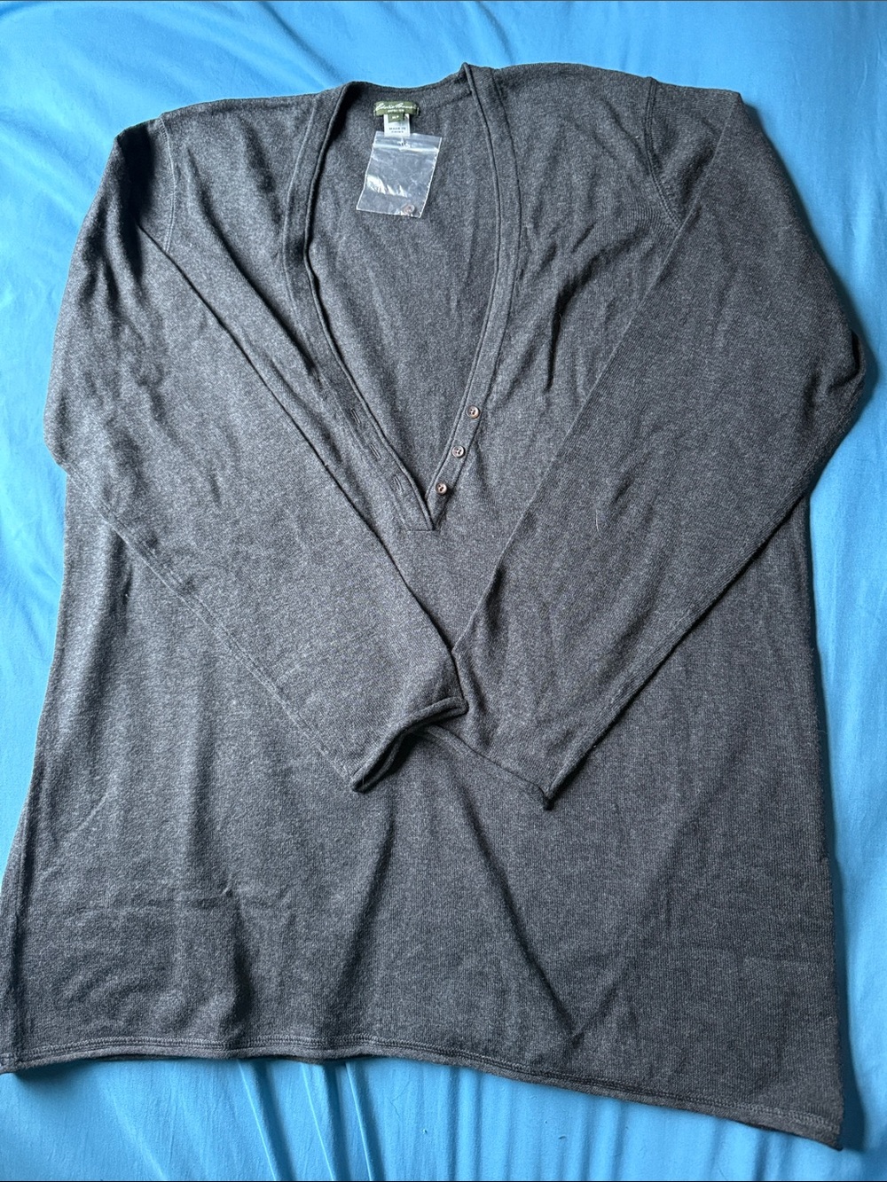 Eddie Bauer Charcoal V-Neck Long Sleeve Sweater NWT XL Women’s Cotton / Cashmere